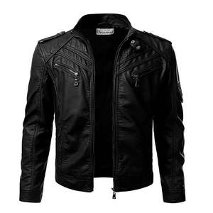 Veste en cuir d'agneau suédé pur à col montant personnalisée pour homme, style moto pour l'hiver - Product Image 3