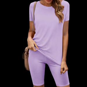 Summer High Quality Joggers Suit Cotton Tracksuit <b>Ladies</b> Crop Top Tshirt Drawstring <b>Shorts</b> Women Two Piece Set Button Pocket set - Product Image 2