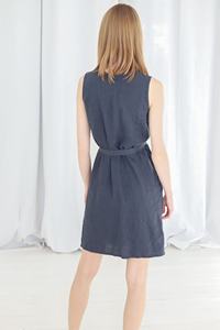 Suministro directo de fábrica Simple Vintage Lino Wrap Vestido para mujer Cuello en V Sin mangas Ecológico Cinturón largo Tejido Lino natural - Product Image 4