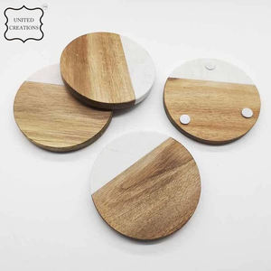 Creative round Ceramic Coaster Custom Marble and Acacia Wood Best Quality <b>Bamboo</b> Marble for Drinks - Product Image 5