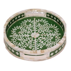 Bandeja de servicio con incrustaciones de fregona y resina, bandeja decorativa hecha a mano para té, Vintage Decoración de mesa, regalos de acento - Product Image 3