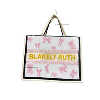 Sac fourre-tout en toile bohème pour femme, grande capacité, ouverture supérieure, accents de perles, poignées en bambou, détails brodés, personnalisable