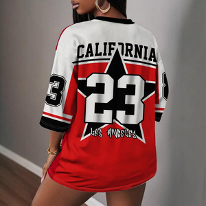 2025 nouveau t-shirt sexy à col en v pour femmes | T-shirt surdimensionné à manches courtes à impression numérique | Streetwear mode pour femmes coupe ample haut personnalisé - Product Image 4