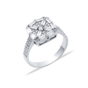 Diseño cuadrado Baguette CZ Anillo de compromiso de racimo de plata Venta al por mayor Plata de Ley 925 Joyería fina en línea - Product Image 3