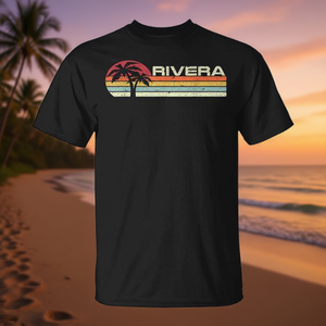 Camiseta Rivera Surname con estampado de palmeras al atardecer, estilo vintage de los años 80 y 90 - Product Image 3