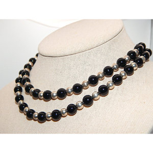 Collana di perline in argento Sterling 925 con accessorio moda in onice nero - Product Image 3