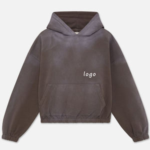 Sweat à capuche oversize épais uni en molleton 100% coton, effet délavé vintage, style streetwear, épaules tombantes - Product Image 1