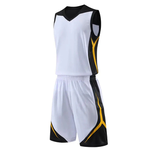 Conjunto de camiseta de baloncesto para hombre, uniforme deportivo sin mangas con cuello en V, color blanco, negro y amarillo, que absorbe la humedad, para todas las estaciones, 100% poliéster - Product Image 2