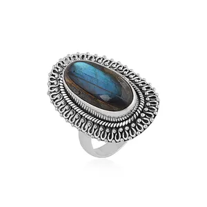 Bague ovale en labradorite traditionnelle Bijoux de mode en argent sterling 925 - Product Image 1