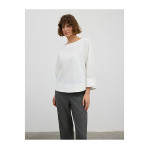 Chemisier en mélange de coton pour femme avec manches raglan et découpe en forme de coupelle - Product Image 3