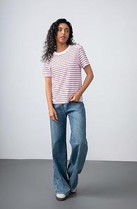 Camiseta básica de manga corta con cuello a rayas para mujer, 100% de algodón, ecológica, antibolitas, ropa informal de verano bordada - Product Image 5