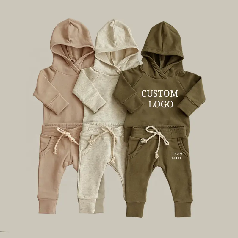 Kids Winter 2piece Joggers Set Pull Over Hoodie No Strings Jogging Pants Cotton French Terry Slim Fit Track Suit Toddler Boy