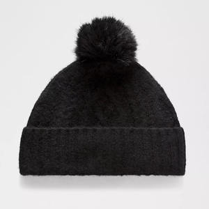 Gorro de Punto con Diseño Personalizado OEM, Mezcla de Lana Negra, Forro Polar, Pompón, Súper Suave, Cálido y Elástico, Unisex - Product Image 1
