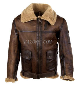 <b>Mens</b> Distressed Flying B3 Bomber Shearling <b>Jacket</b> Real Sheepskin Leather Aviator Biker Style Warm <b>Sherpa</b> Leather <b>Jacket</b> OEM - Product Image 6