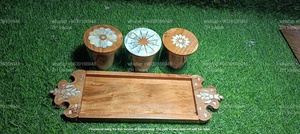 Ensemble cadeau de pot en acrylique artisanal avec plateau en bois incrusté de nacre, édition spéciale Eid Mubarak, 150 ml, vaisselle classique - Product Image 3