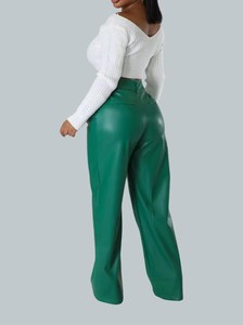 Pantalones de mujer estilo baggy de cuero verde genuino, nueva moda, hechos a mano, de piel de cordero auténtica, tacto suave. - Product Image 6