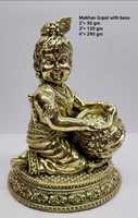 Statue artisanale en laiton moulé de petit Krishna, Makhan Gopal, Ladoo Gopal avec veau, décoration religieuse pour la maison et le temple