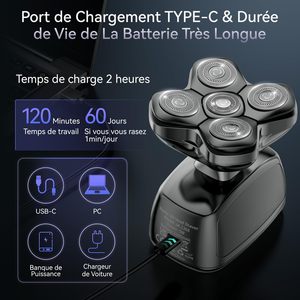 Afeitadora Eléctrica para Hombre, Doble Cuchilla, Inalámbrica, Pantalla LED, Resistente al Agua IPX7, Recortadora Húmeda/Seca, Afeitadora Rotatoria USB para Cabeza Calva - Product Image 5