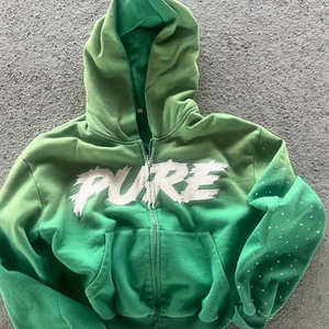 Sweat à capuche vintage Y2K personnalisé pour homme, 100% coton, lourd, délavé au soleil, effet usé, broderie 3D, imprimé strass - Product Image 2