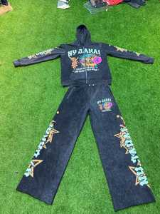 Ensemble de survêtement pour homme en molleton 100% coton, lavé à l'acide, respirant, écologique, streetwear, coupe ample, surdimensionné, avec pantalon de survêtement - Product Image 4