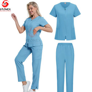 Uniformes Médicos de Mujer, Estilo Nuevo, Conjuntos de Uniformes Modernos y Elegantes, Venta al por Mayor, Personalizados, de Alta Calidad, Tejidos, Uniformes de Enfermera de Manga Corta - Product Image 1
