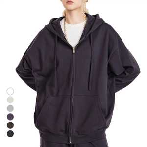 Best Heavyweight Oversized Boxy Zip up Sudadera con capucha corta con cremallera personalizada Hombres Drop Shoulder Streetwear Sudaderas con capucha y sudaderas para hombres - Product Image 2