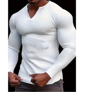 Hauts de sport à manches longues pour hommes, col en V, blancs, confortables, pour la gym, l'entraînement et la course à pied - Product Image 6