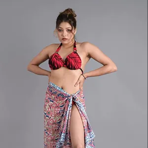Hot selling Indian Hand Block Floral Printed Women Cotton Sarong Bikini Cover Ups Swimsuit for Beach Wear (73"x43" inch)