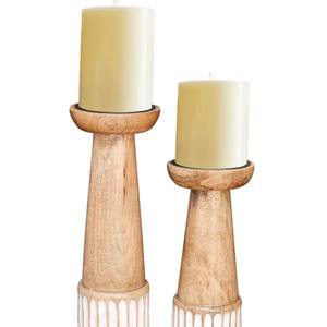 Porte-bougie en bois à rayures blanches - Product Image 1
