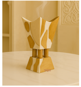 Brûleur à Bakhoor en bois d'acacia et résine de luxe, style arabe, Ramadan, artisanal, incrustation de résine à motif diamant, accents en laiton, encens durable - Product Image 6