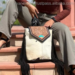 Vente chaude peau de vache sac à dos frange élégant Style occidental sac à dos sacs d'école unisexe usiné à la main sculpture en gros produit en vrac - Product Image 4