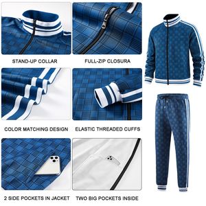 Jogging Tracksuit TBF-132 Plaid Pattern Zipper Closure Elastic Waistband Breathable Fabric - Product Image 5