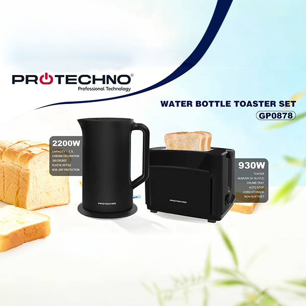 Protechno GP0878 Kitchen Appliance Set 1.7L 2200W Electric Kettle & 2 Slice 930W Bread Toaster Breakfast Combo