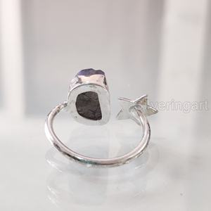 Anillo de Piedra Natural para Mujer, Anillo de Labradorita en Bruto, Piedra de Nacimiento, Anillo Estrella, Regalo de Navidad, Anillo de Plata de Ley 925 - Product Image 5