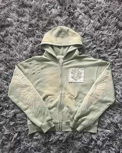 Fabricant OEM – Nouveaux sweats à capuche zippés pour hommes en coton French Terry délavé, avec broderie vieillie et strass, haute qualité, style streetwear - Product Image 2