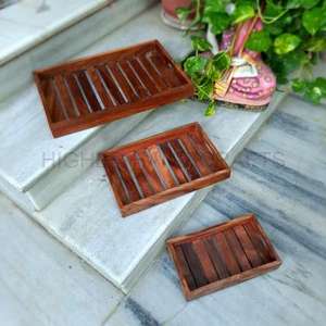 Ensemble de 3 plateaux de service rectangulaires rustiques en bois d'acacia plateaux décoratifs polyvalents pour Noël - Product Image 6