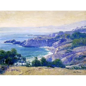 Paisaje marino Mar Árbol Acantilados G. Mural de azulejo rosa, estilo de arte moderno, salpicaduras de cocina y baño para decoración del hogar, hoteles, Material de lona - Product Image 1