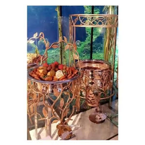 Plato de Metal dorado para servir comida, Plato decorativo Vintage para servir, decoración de mesa redonda, plato de Catering para servidor de alimentos - Product Image 6