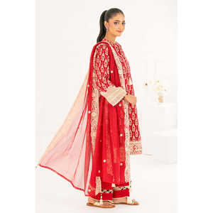 Ensemble Salwar Kameez en coton Khaddar brodé 3 pièces avec dupatta en filet, tenue de fête pakistanaise CN-52006 - Product Image 4