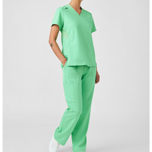 Top exfoliante con cuello en V de ajuste moderno para mujer, hombros elásticos, diseño de bolsillo en el pecho, manga corta, uniforme de enfermera de Hospital - Product Image 2