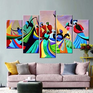 Elegantes Bailarinas Africanas - Arte en Lienzo con Estampado Colorido, 5 Piezas: Enrollado en Lienzo - Product Image 1