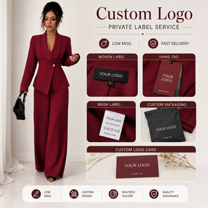 Elegante Completo da Donna, Blazer Asimmetrico a Maniche Lunghe e Pantaloni a Gamba Dritta, Set Due Pezzi per Ufficio e Lavoro - Product Image 2