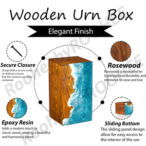 Handcrafted Rosewood Urn <b>Box</b> Ocean Wave Design Personalized <b>Memorial</b> Premium Adult Wooden Urn <b>Box</b> - Product Image 4