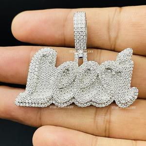 Pendentif en or 10 carats plaqué or, serti de diamants de laboratoire, personnalisé, unisexe, hip-hop, rond, taille brillant, lettre - Product Image 4