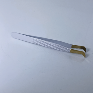 แหนบคีบขนตาแบบตรงและโค้งงอสีขาวและสีทองทำจากสเตนเลสคุณภาพดี - Product Image 4