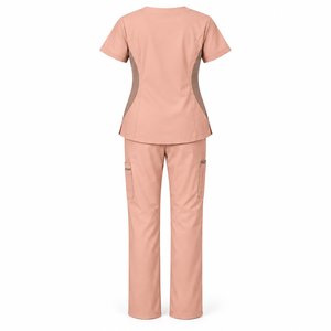   Ensemble de blouses et pantalons de travail unisexe rose personnalisé avec poches, uniformes d'hôpital en tissu tissé coton-polyester, détection des aiguilles - Product Image 2