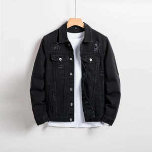 Veste en jean pour homme à col montant, style urbain, effet usé, décontractée, chaude pour l'hiver, coupe ample, grande taille, vente en gros, personnalisable - Product Image 1