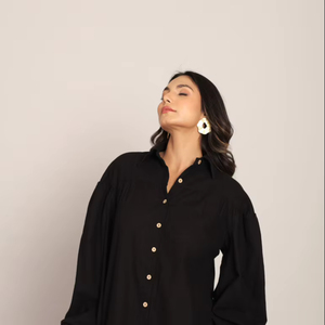 Vestido Casual para Mujer, Holgado, para Todas las Temporadas, Color Sólido, Talla Grande, Vestido Camisero con Cuello y 8 Botones, Manga Larga - Product Image 1