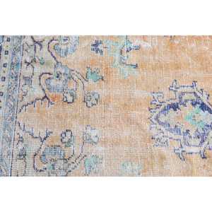 Alfombra Turca, Redonda de 4.5x4.5 pies, Alfombra Vintage con Diseño Floral en Naranja y Azul - Product Image 5