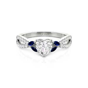 Anillo de Compromiso Jeulia con Corazón Retorcido y Diamantes, con Piedra Lateral - Incrustaciones Románticas en Oro - Product Image 1